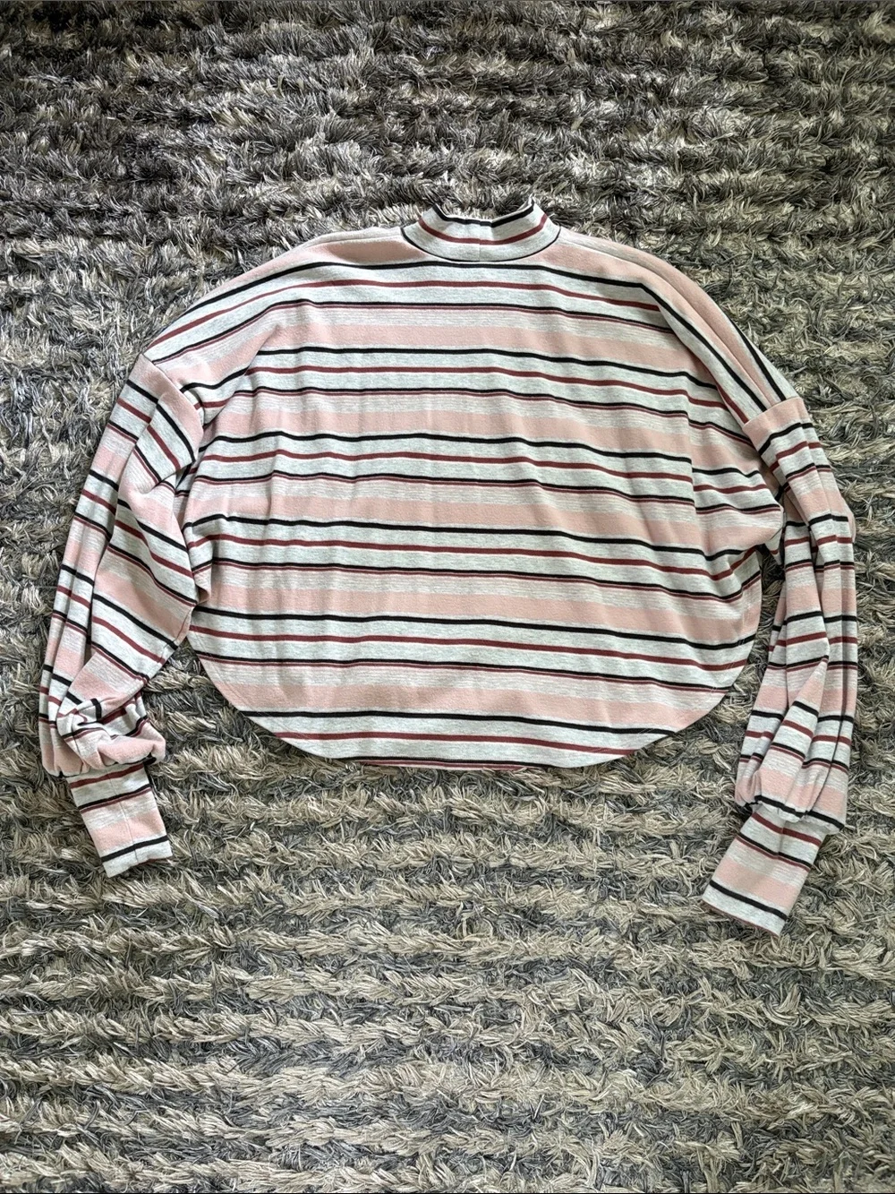 Free People Striped High-Low Long Bishop Sleeve Top XS
